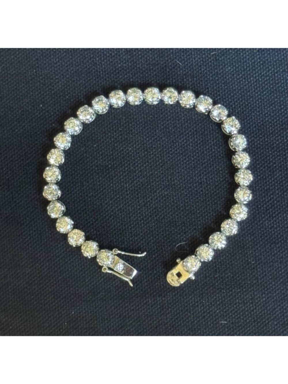 DBJ 925 Sterling Silver Tennis Bracelet w/Round CZ Stones Secure Clasp Vintage - Picture 4 of 10